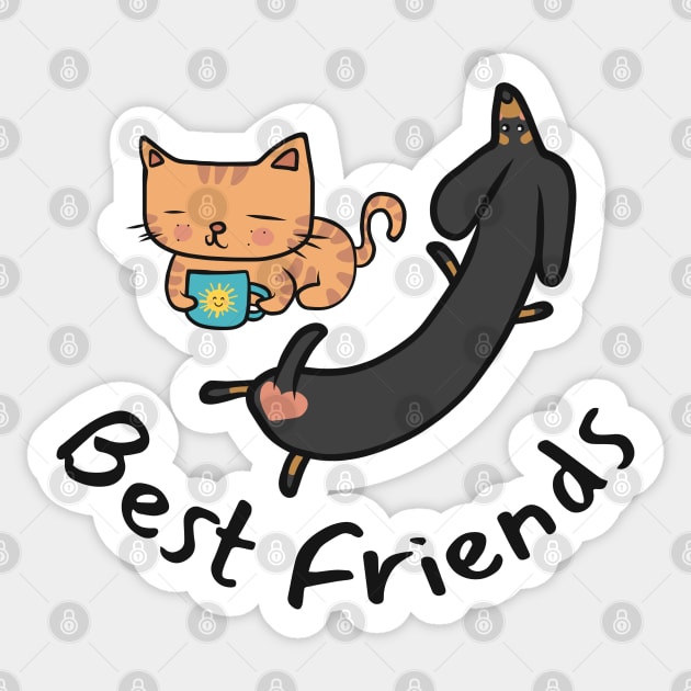 Best Friends - Orange Cat and Dachshund - Doxie and Kitten Cartoony Sticker by SayWhatYouFeel